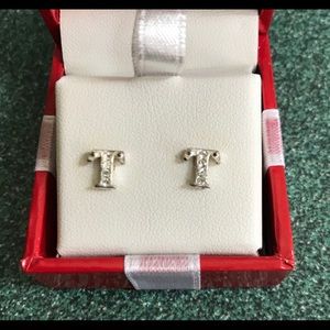 Rhinestone T pierced earrings